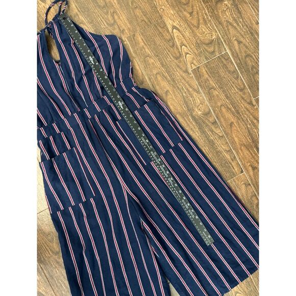 UNIVERSAL THREAD RED WHITE BLUE STRIPE COTTON WIDE LEG CROPPED JUMPSUIT HALTER L - Picture 10 of 10